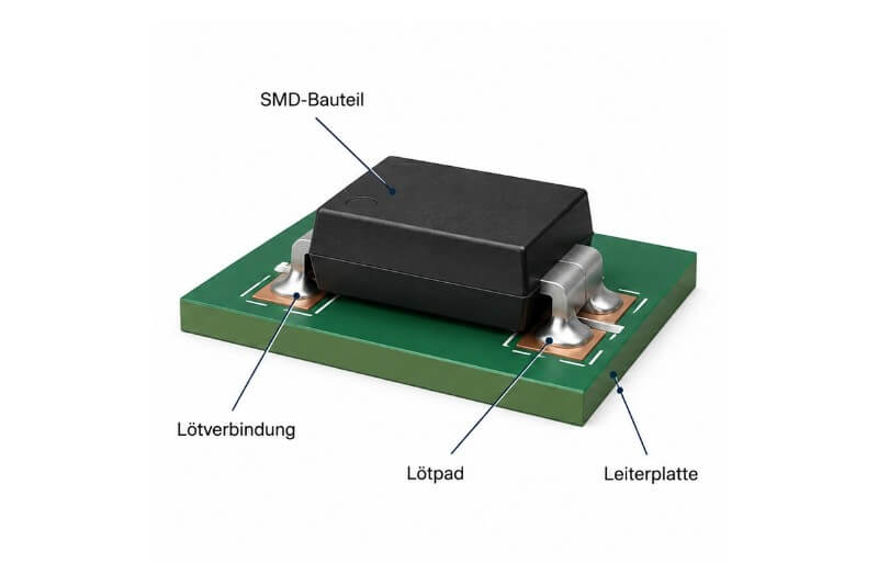 Aufbaugrafik mit Beschriftung einer SMD-Bestückung von einer Leiterplatte
